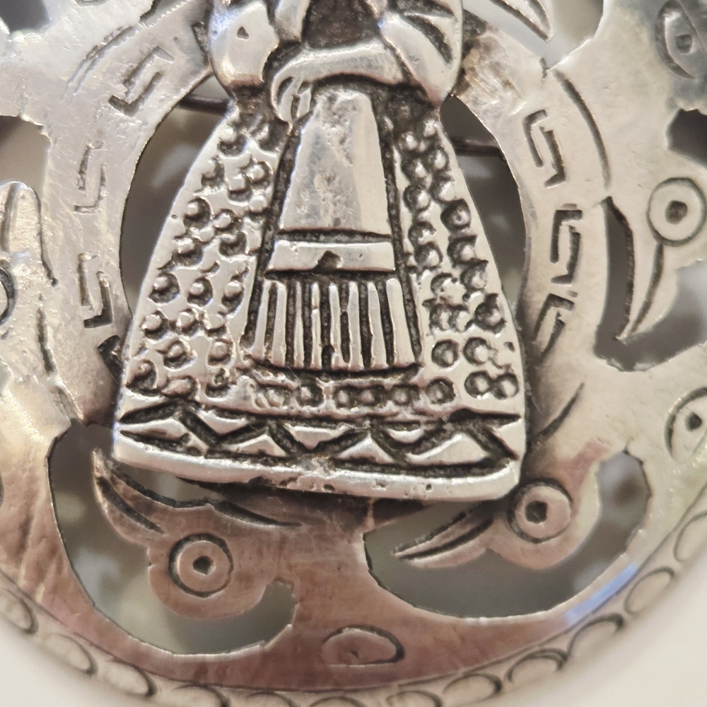 VTG Sterling Silver 925 Peruvian 3D Figural Woman Pin Brooch Folk Art Marked "H" - Picture 5 of 7